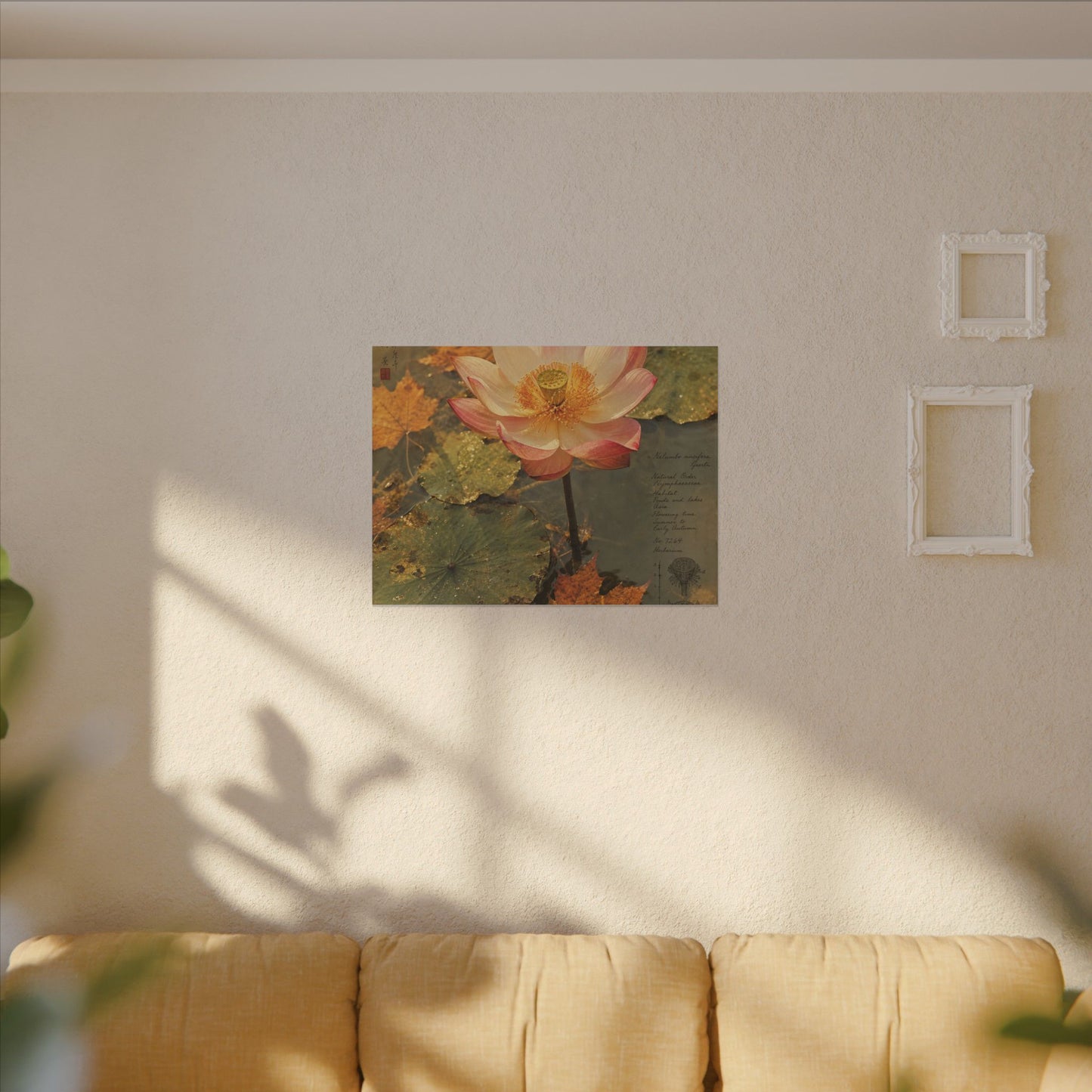 Autumn Lotus Flower Herbarium Canvas Art | Rustic Decor