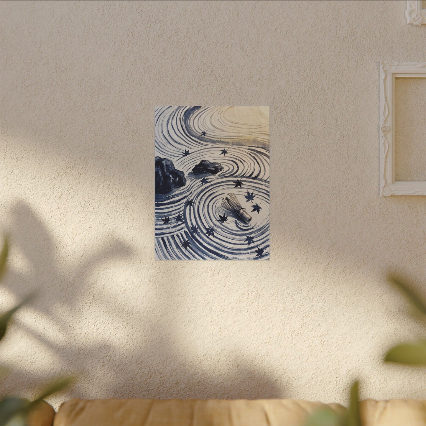 Zen Rock Garden in Golden Hour | Sumi E Canvas Art