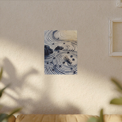 Zen Rock Garden in Golden Hour | Sumi E Canvas Art