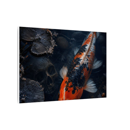 Koi Pond Canvas Art | Winter Dark Japandi Shadow Zen Art