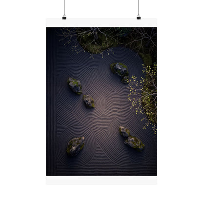 Rock Garden Shadow Zen Wall Art Print | Atmospheric Dark Japandi Art