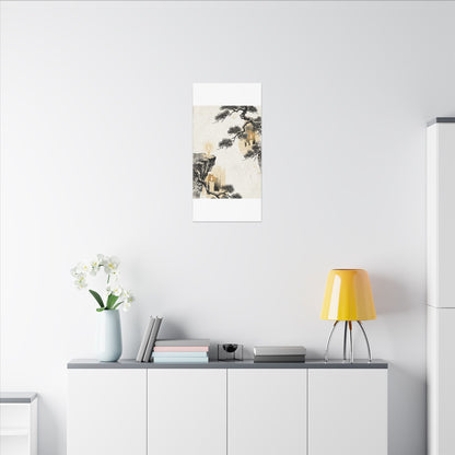 Japandi Pine Tree in Candlelight | Japanese Pattern Canvas Art