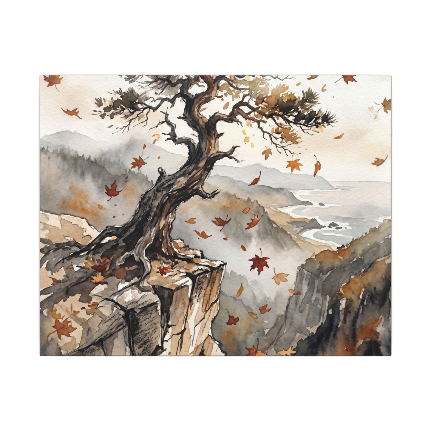 Autumn Pine Tree Watercolor Canvas Art | Warm Decor