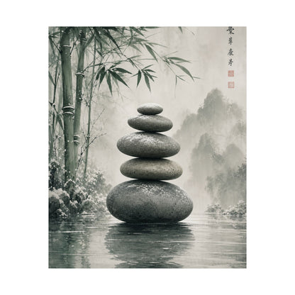 River Stones Sumi E Wall Art Print | Tranquil Zen Art