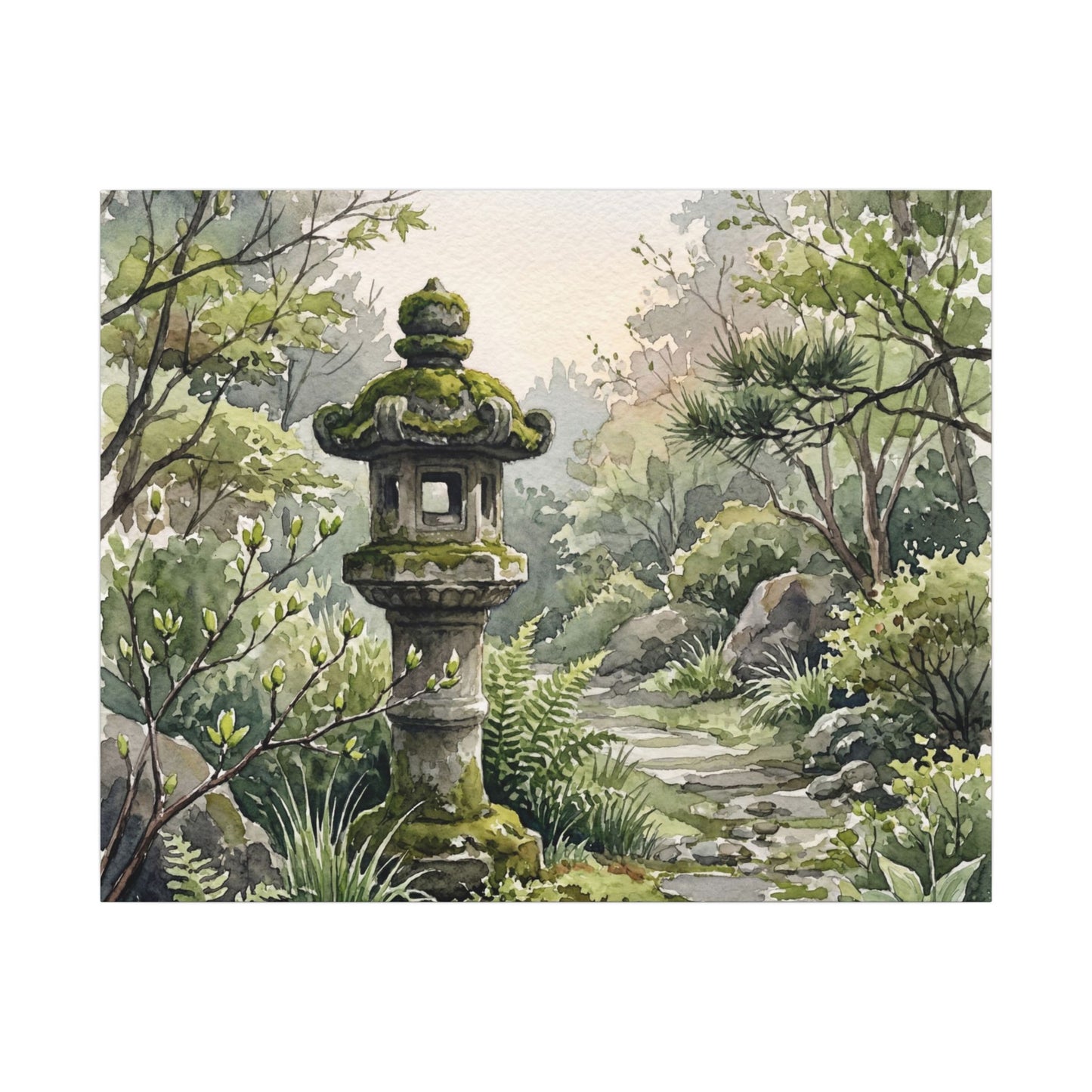 Neutral Stone Lantern Canvas Art - Watercolor Japandi