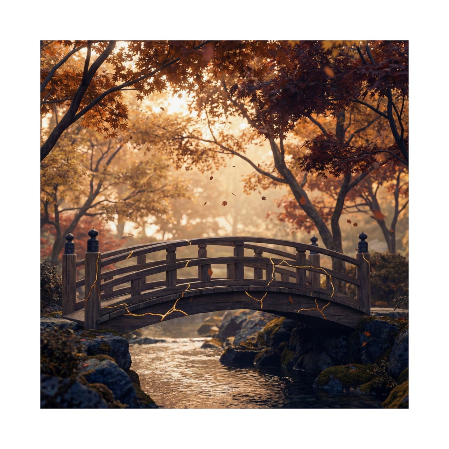 Philosophical Wooden Bridge Wall Art Print - Gold Vein Kintsugi