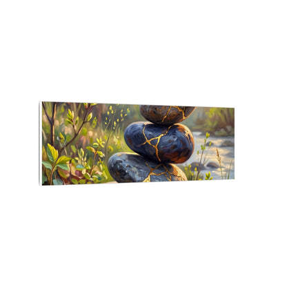 Spring River Stones Gold Repair Canvas Art | Healing Decor