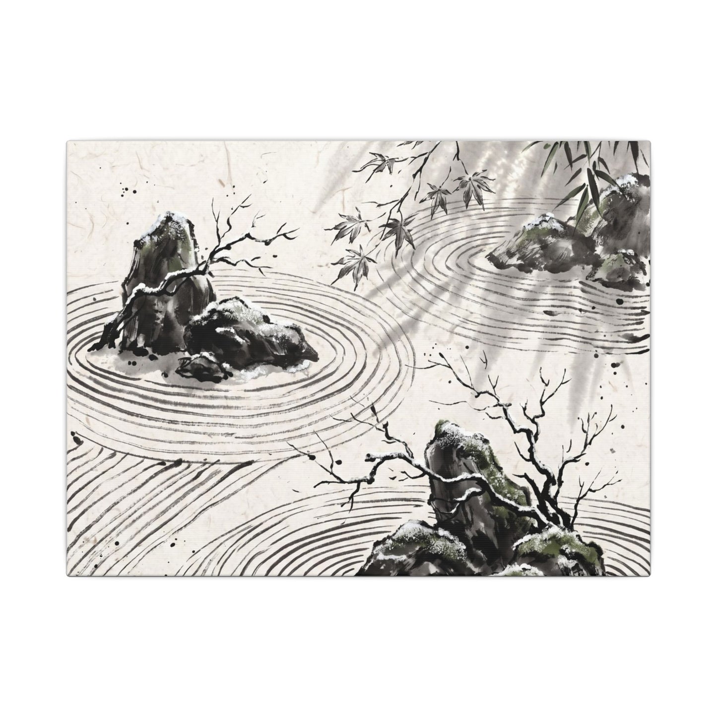 Rock Garden Canvas Art | Winter Zen Sumi E Art