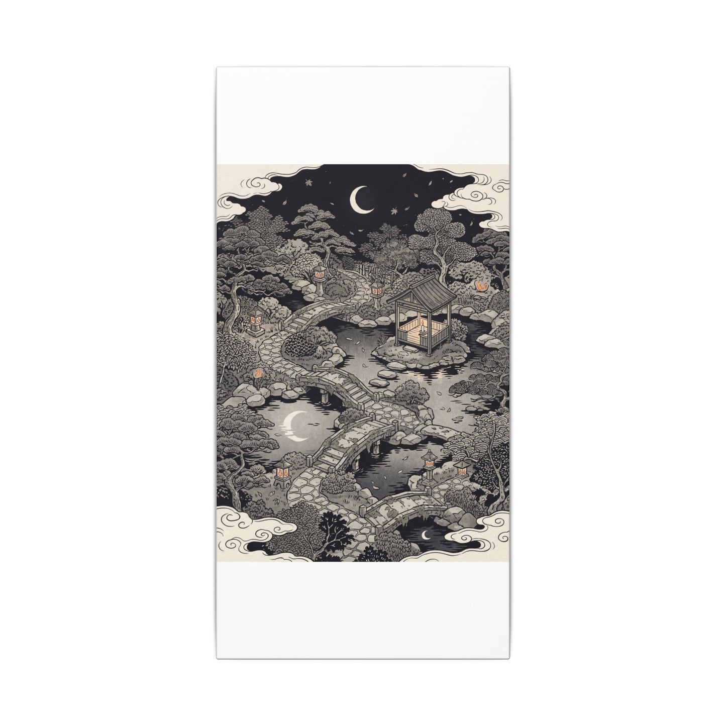 Moonlit Garden Ukiyo E Inspired Canvas Art | Serene Zen Art