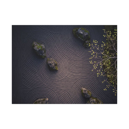 Dark Japandi Rock Garden in Dawn | Shadow Zen Canvas Art