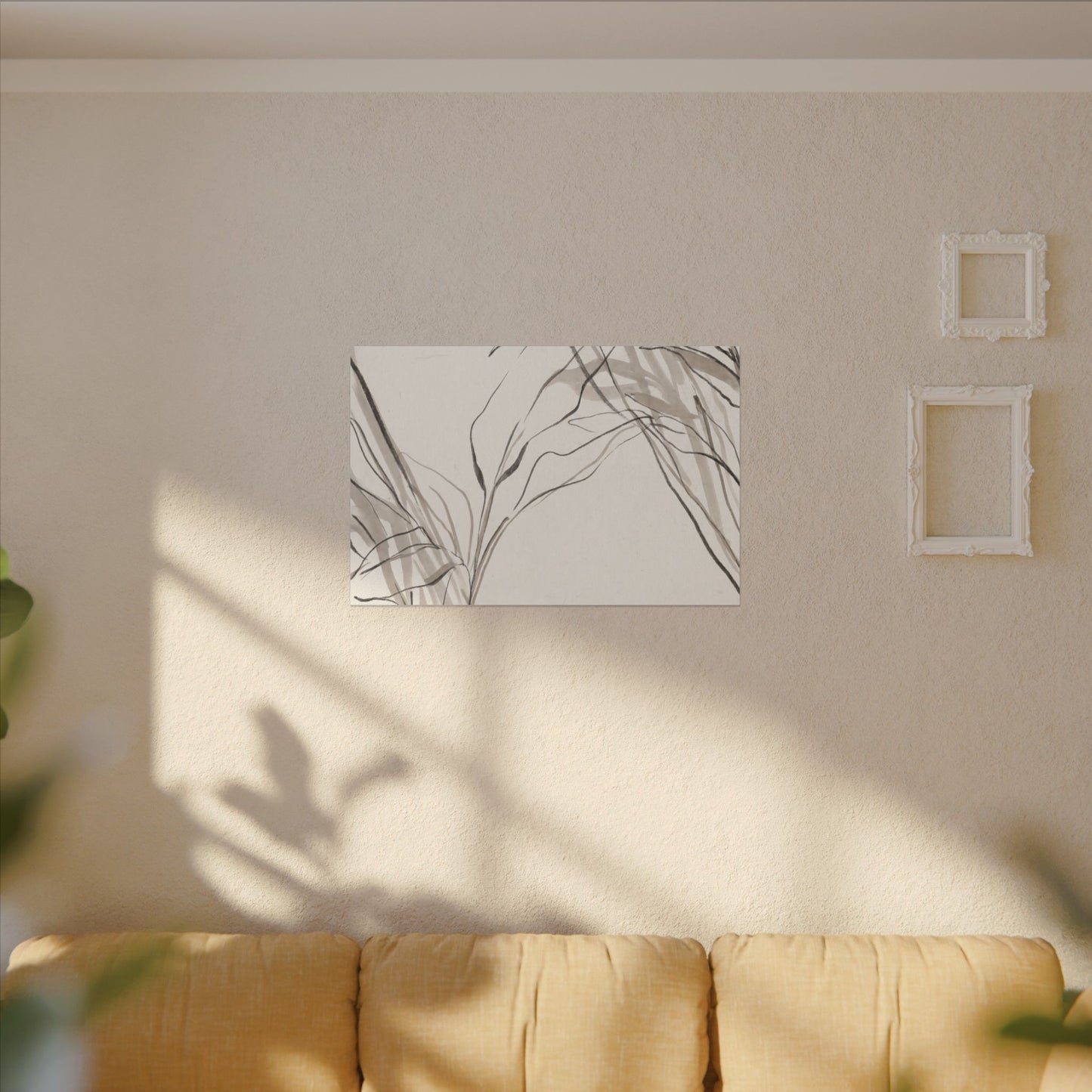 Neutral Shoji Screen Canvas Art - Minimal Line Japandi