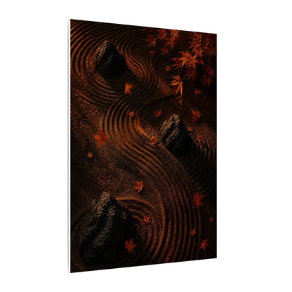 Dark Japandi Rock Garden in Golden Hour | Charcoal Ink Canvas Art