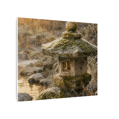 Winter Stone Lantern Watercolor Canvas Art | Earthy Decor