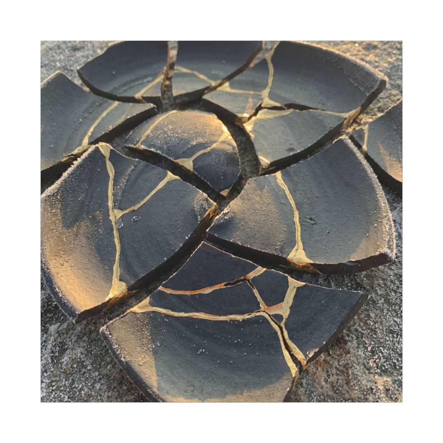 Broken Pottery Winter Canvas Art | Kintsugi Resilient Design