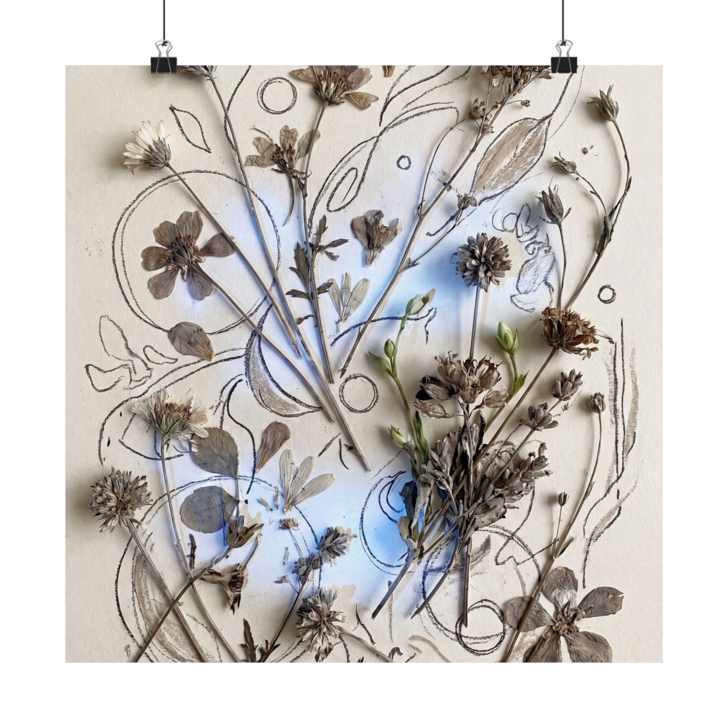 Neutral Dried Flowers Wall Art Print - Minimal Line Japandi