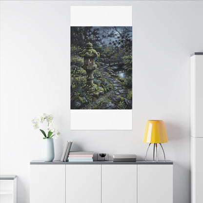 Japandi Stone Lantern in Moonlight | Texture Canvas Art