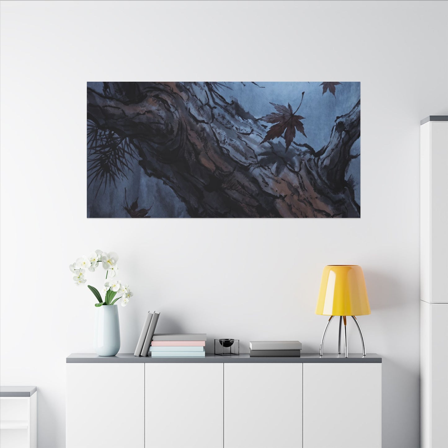 Atmospheric Pine Tree Canvas Art - Shadow Zen Dark Japandi