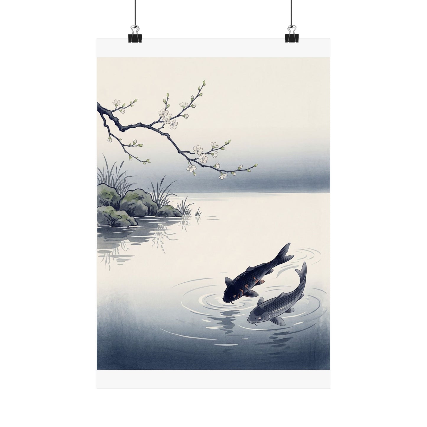 Calm Koi Pond Wall Art Print - Ukiyo E Inspired Zen Art Print