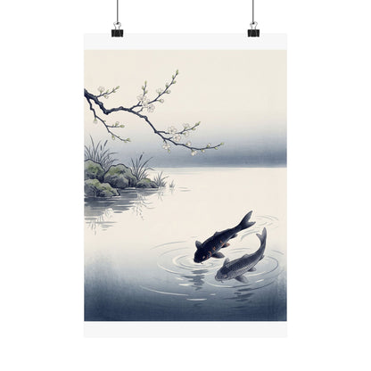 Calm Koi Pond Wall Art Print - Ukiyo E Inspired Zen Art Print