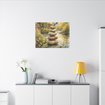 River Stones Summer Canvas Art | Japandi Cozy Design