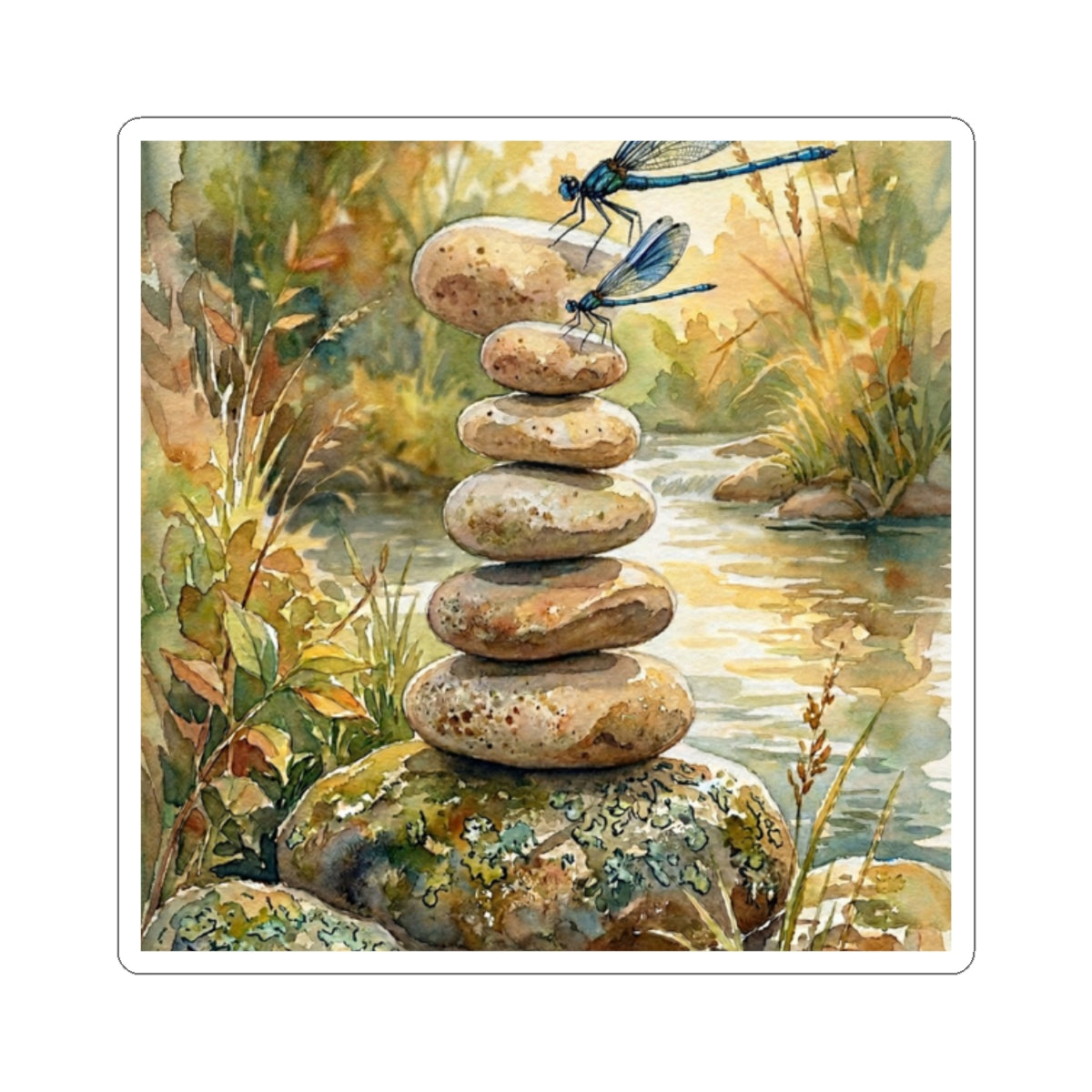 River Stones Watercolor Sticker | Earthy Japandi Art Art Print
