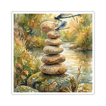 River Stones Watercolor Sticker | Earthy Japandi Art Art Print