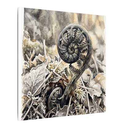 Japandi Fern Unfurling in Golden Hour | Watercolor Canvas Art