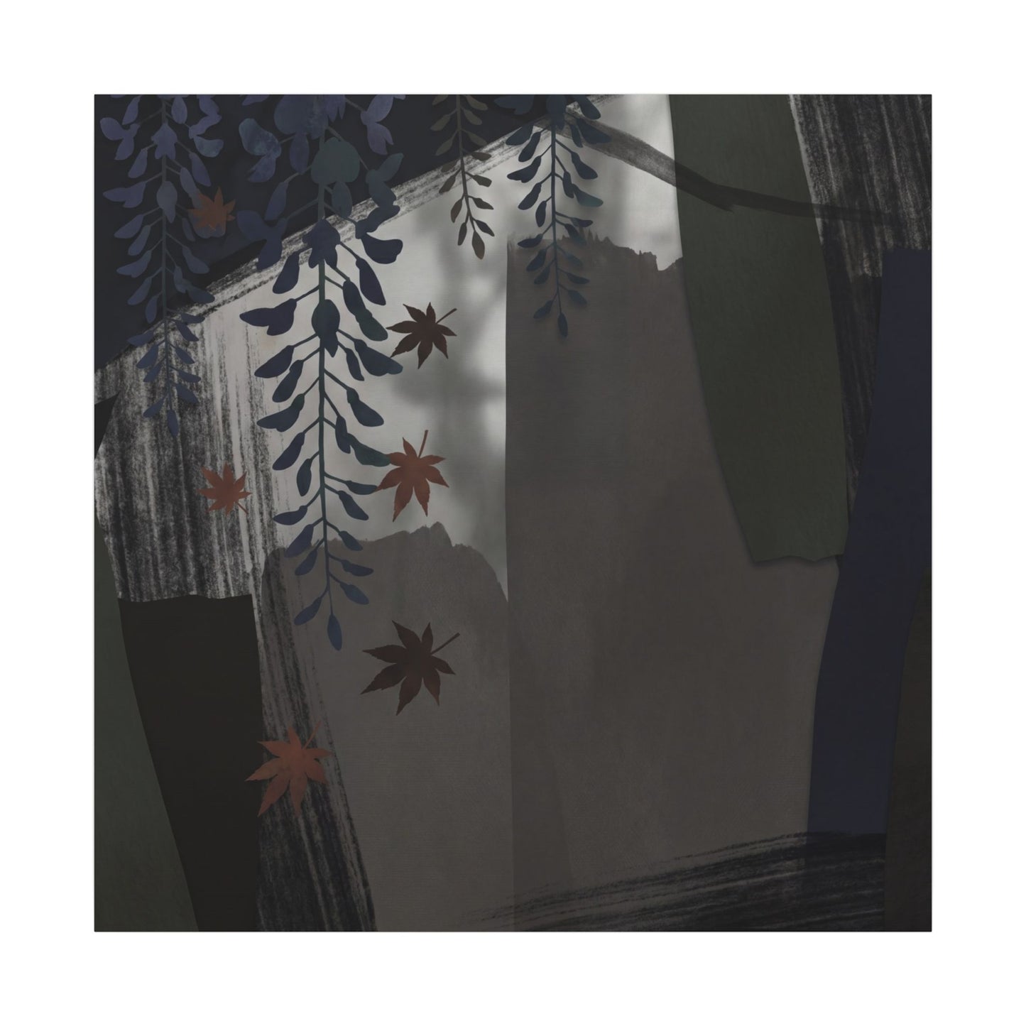 Wisteria Autumn Canvas Art | Dark Japandi Moody Design