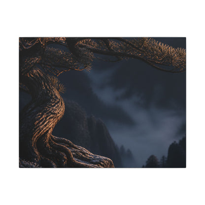 Bold Pine Tree Canvas Art - Shadow Zen Dark Japandi