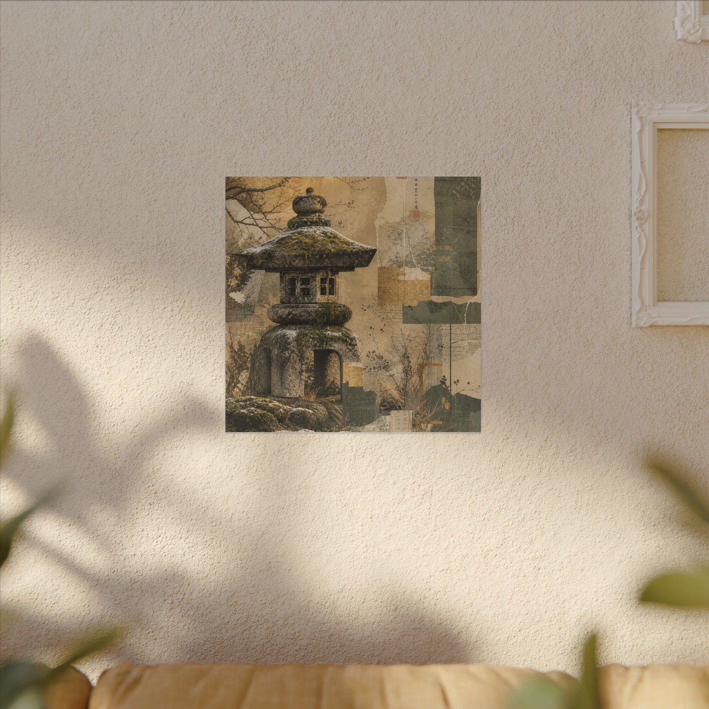 Elegant Stone Lantern Canvas Art - Texture Japandi