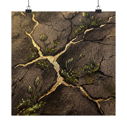 Fukinsei Cracked Earth Wall Art Print - Dark Japandi Charcoal Ink Art Print