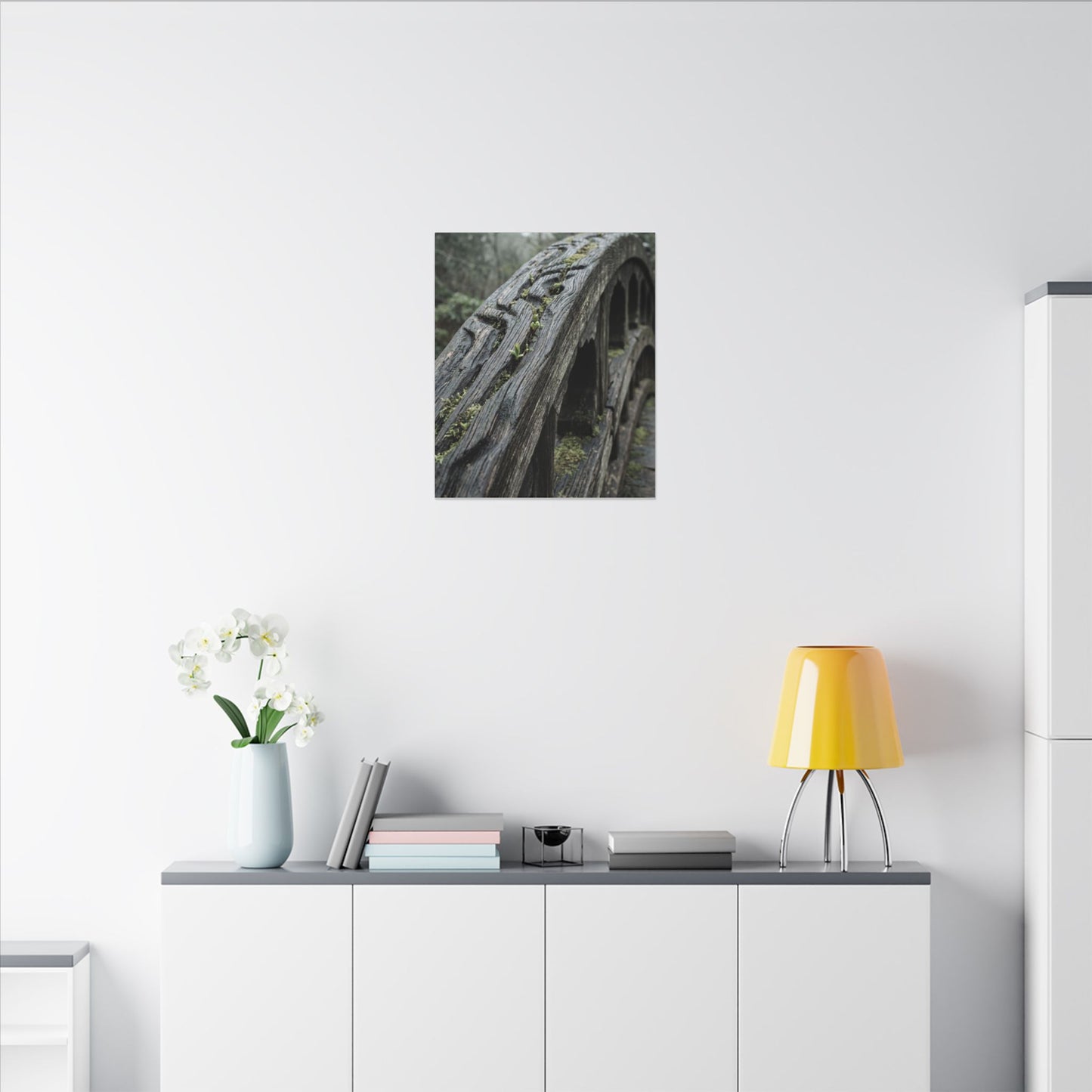 Overcast Wooden Bridge Canvas Art - Japandi Kanso