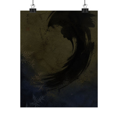 Candlelight Ink Brushstroke Wall Art Print - Dark Japandi Seijaku