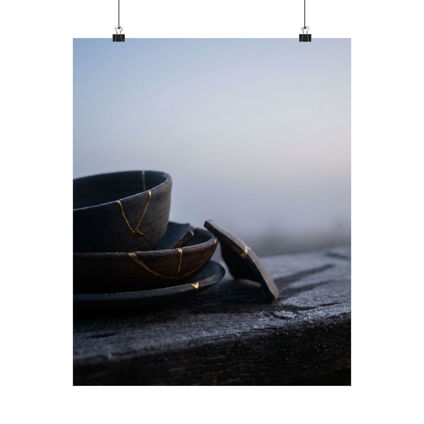 Seijaku Broken Pottery Wall Art Print - Dark Japandi Moody Minimal