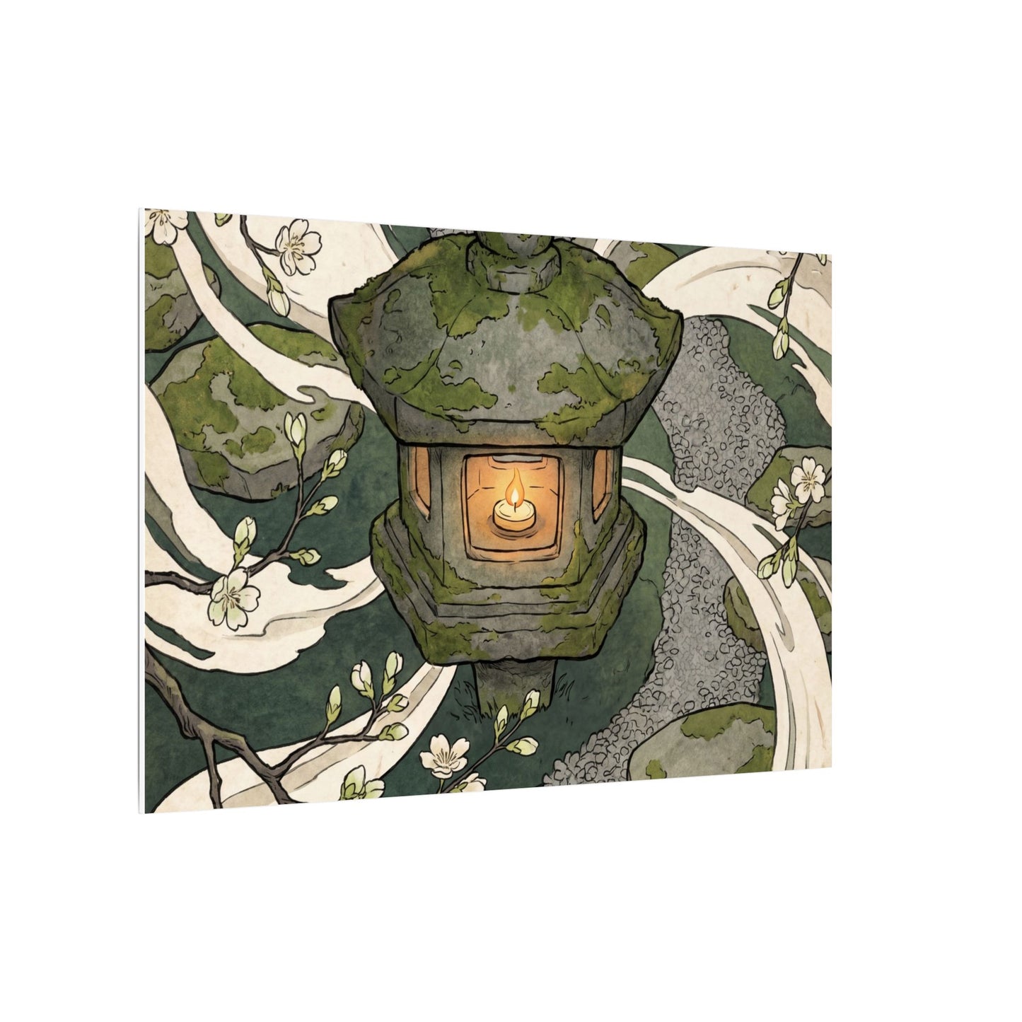 Zen Stone Lantern in Candlelight | Ukiyo E Inspired Canvas Art