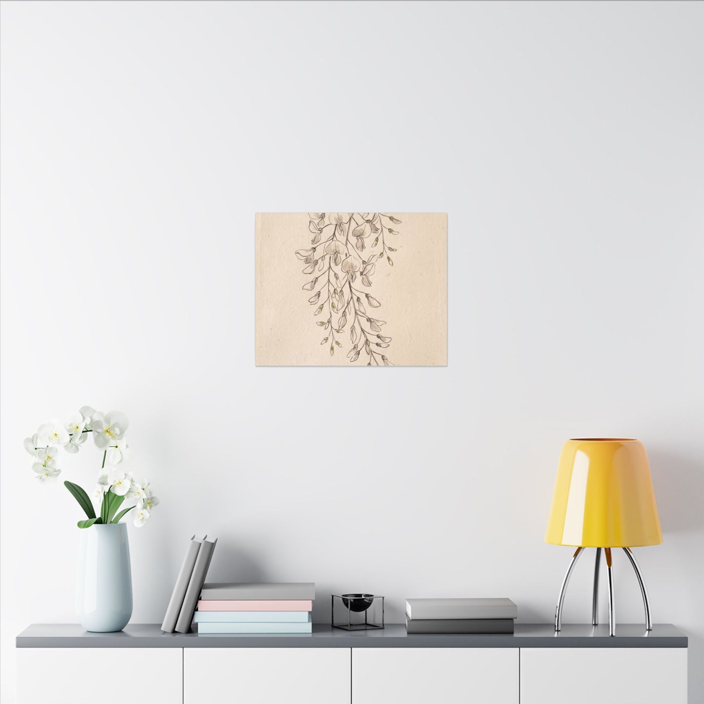 Japandi Wisteria in Golden Hour | Minimal Line Canvas Art