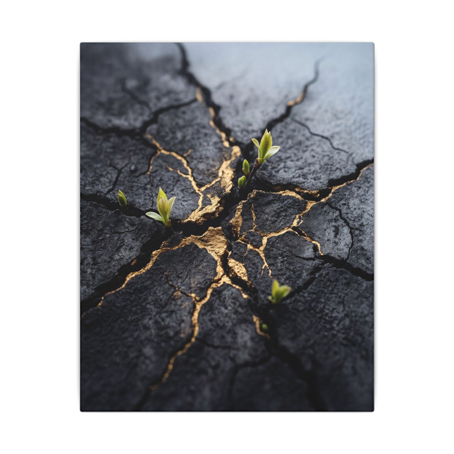 Ma Cracked Earth Canvas Art - Dark Japandi Charcoal Ink