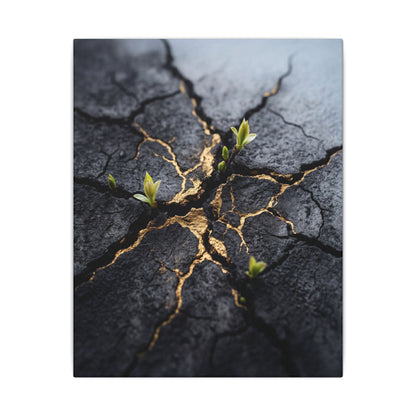 Ma Cracked Earth Canvas Art - Dark Japandi Charcoal Ink