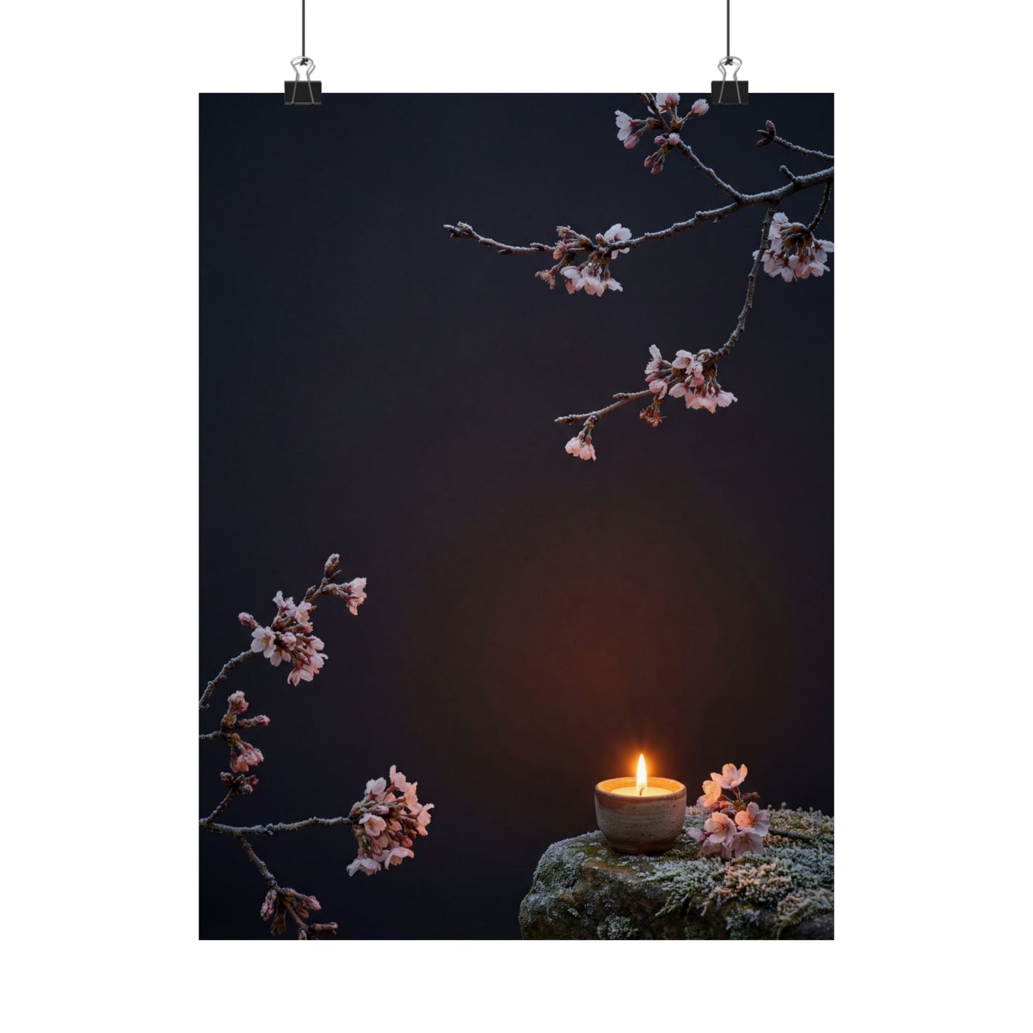 Cherry Blossom Wall Art Print | Winter Dark Japandi Moody Minimal Art Art Print