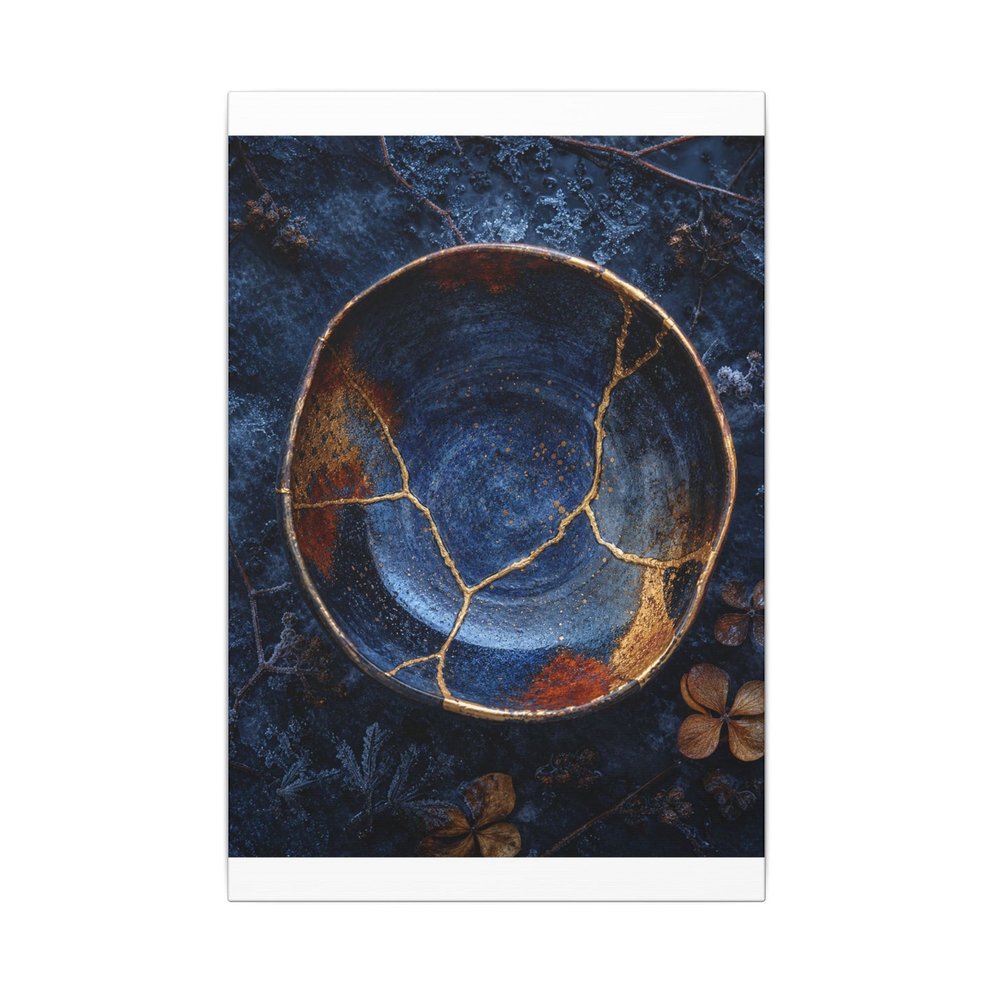Kintsugi Ceramic Bowl in Moonlight | Crackle Gold Canvas Art
