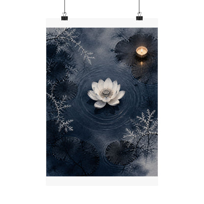 Lotus Flower Wall Art Print | Winter Zen Sumi E Art