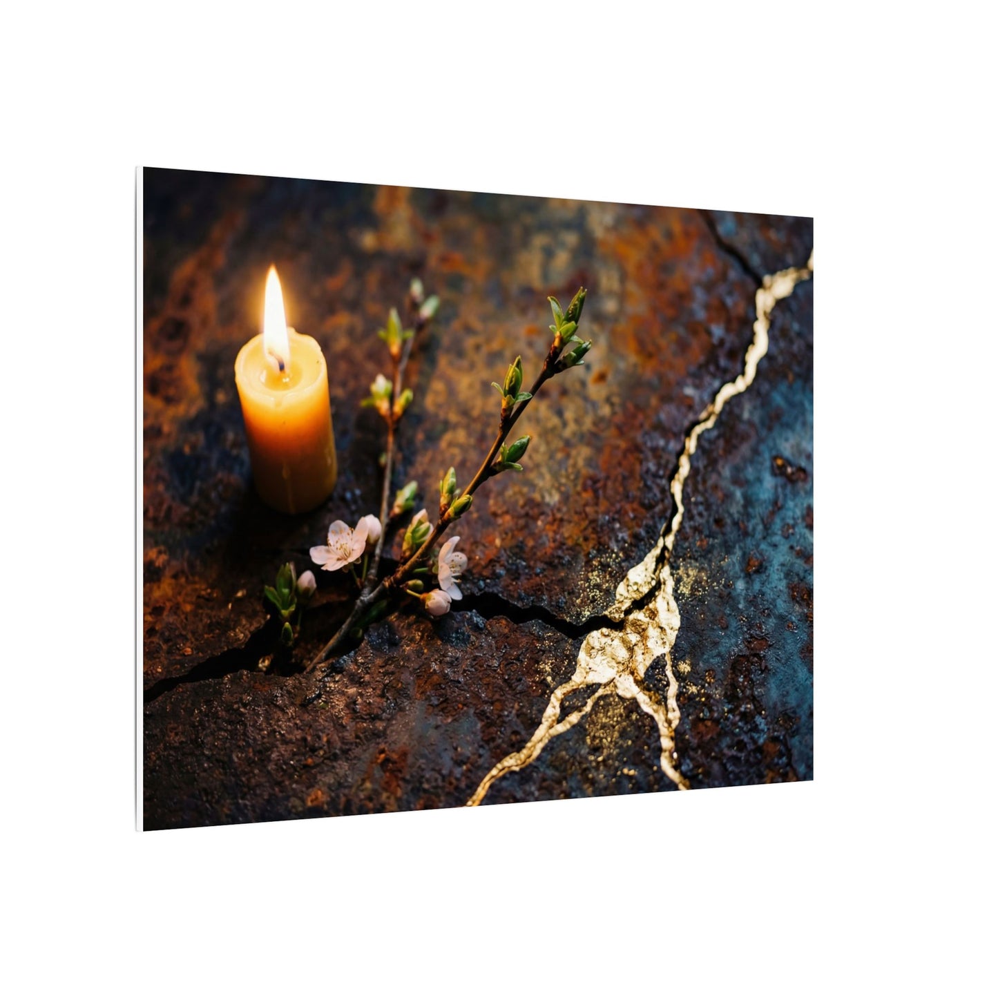 Kintsugi Rust Patina in Candlelight | Gold Repair Canvas Art