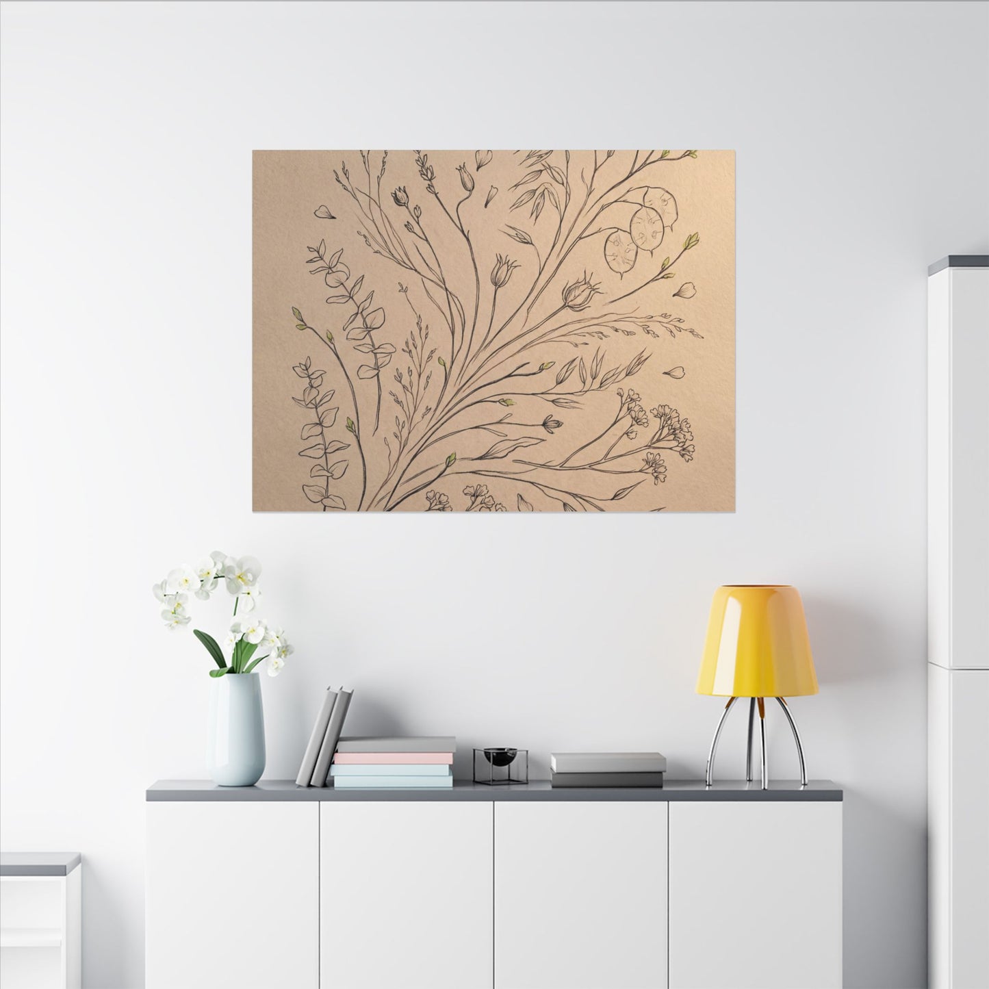 Dried Flowers Canvas Art | Spring Japandi Minimal Line Art