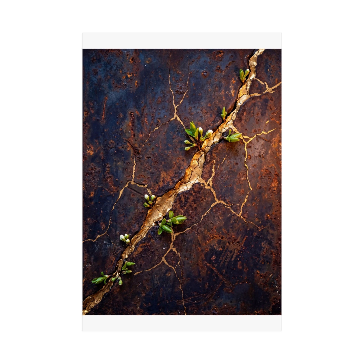 Shibui Rust Patina Wall Art Print - Kintsugi Gold Vein