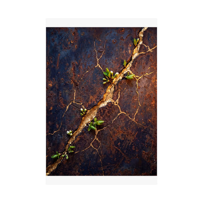 Shibui Rust Patina Wall Art Print - Kintsugi Gold Vein