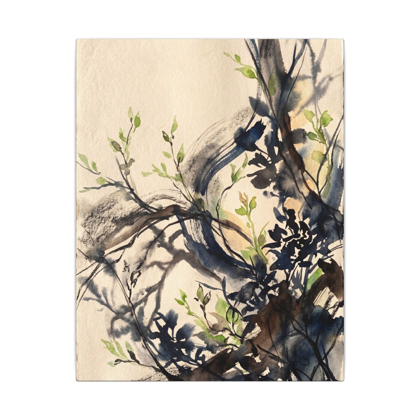 Ma Shadow Play Canvas Art - Dark Japandi Charcoal Ink