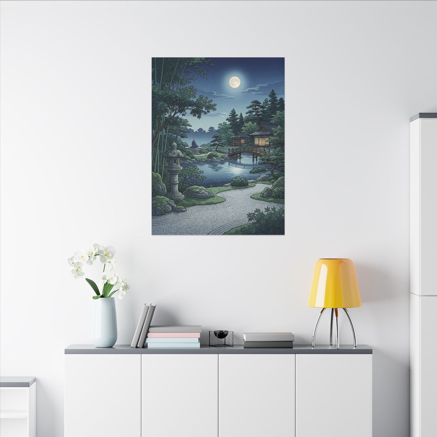 Summer Moonlit Garden Ukiyo E Inspired Canvas Art | Serene Decor