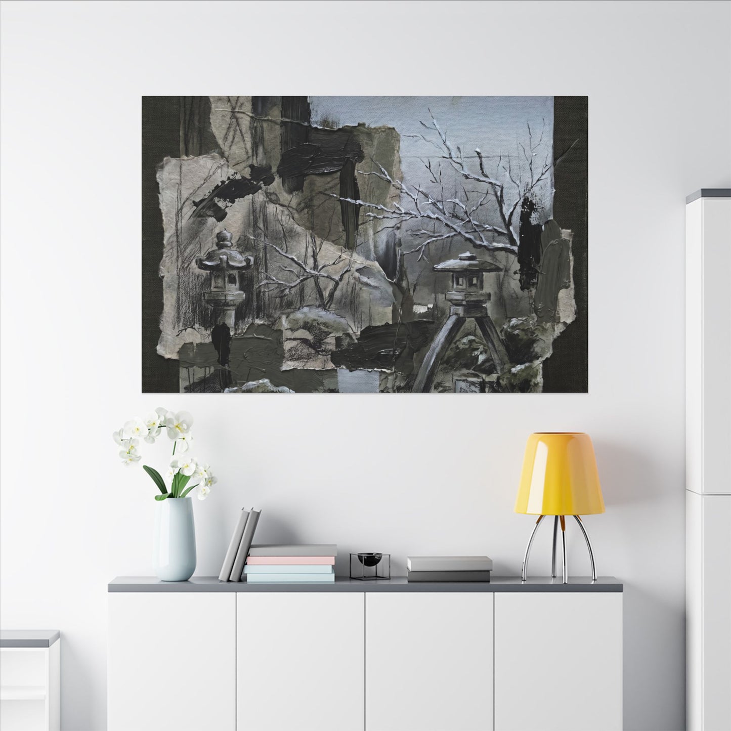 Winter Moonlit Garden Dark Texture Canvas Art | Moody Decor