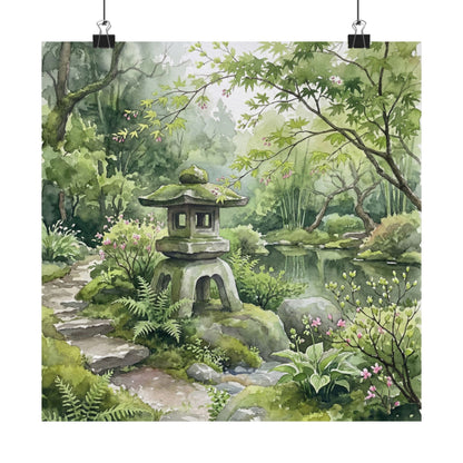 Stone Lantern Spring Wall Art Print | Japandi Elegant Design Art Print