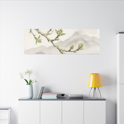 Spring Mountain Mist Watercolor Canvas Art | Cozy Decor